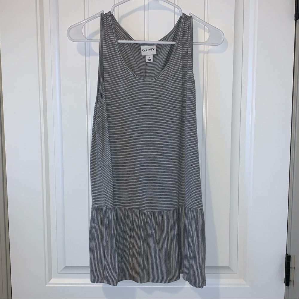AVA•VIV peplum grey and white stripped tank top